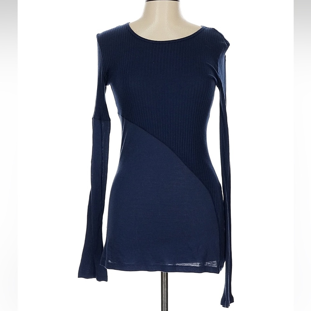 NWT Rebecca Beeson Blue Ribbed stretchy long sleeve Top large